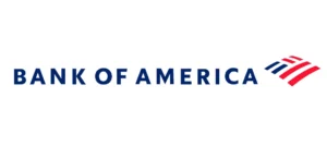Bank of America logo featuring the text in blue with a red and blue stylized flag design.