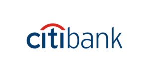 CitiBank logo featuring blue text with a red arc above the "i".