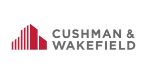 Cushman & Wakefield logo featuring red geometric shapes and gray text.